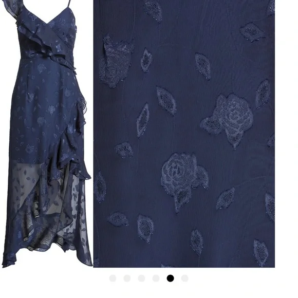 NWT! LuLus sleeveless dress overlayed in sheer lace features a high-low hemline - Picture 2 of 7